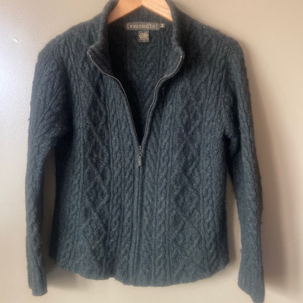 Made in Ireland Aran zip up wool sweater